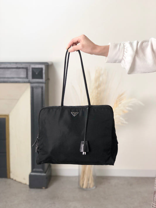PRADA Triangle Logo Padlock Totebag Black Vintage ggz5as