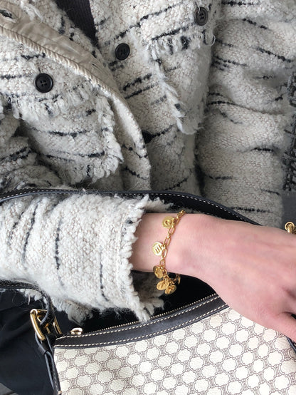 CELINE Logo Charm Bracelet Gold Vintage yin3xg