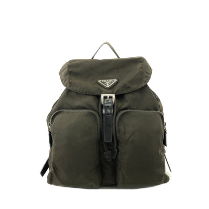 PRADA Triangle Logo Double Pocket Nylon Backpack Olive Green Vintage Old jp8x5n