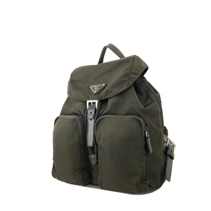 PRADA Triangle Logo Double Pocket Nylon Backpack Olive Green Vintage Old jp8x5n