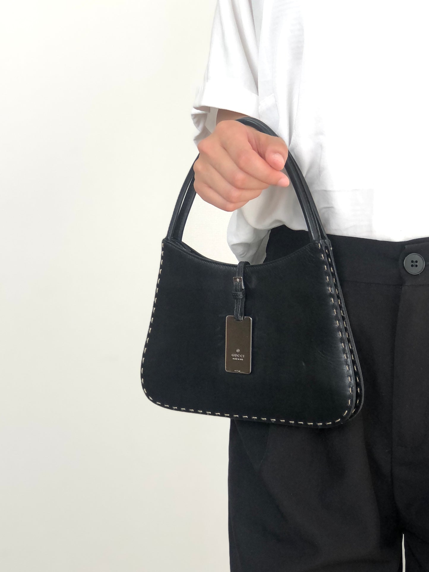 GUCCI Logo Shoulder bag Black Vintage 5yfah2