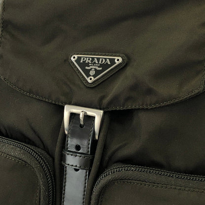 PRADA Triangle Logo Double Pocket Nylon Backpack Olive Green Vintage Old jp8x5n