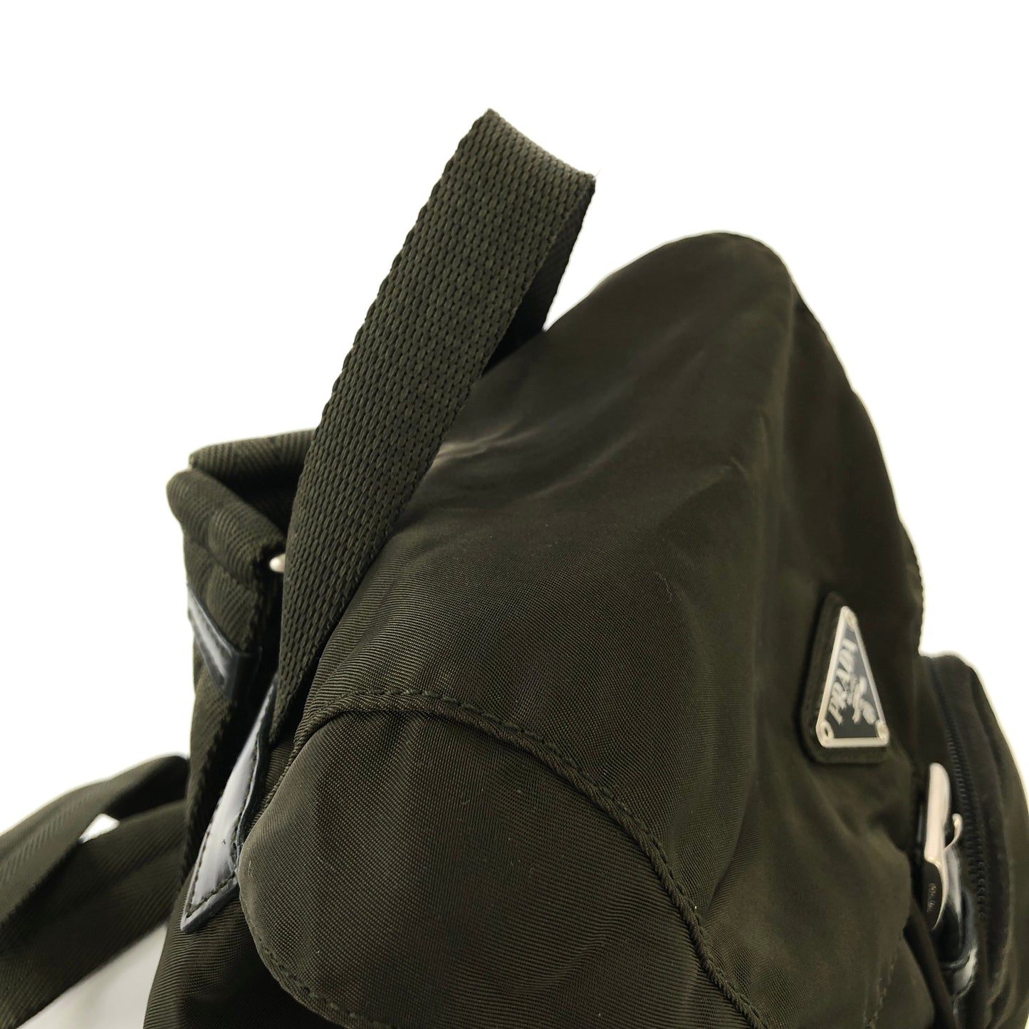 PRADA Triangle Logo Double Pocket Nylon Backpack Olive Green Vintage Old jp8x5n