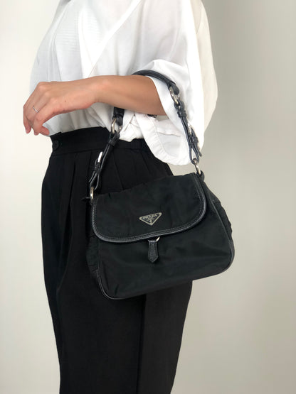 PRADA Triangle Logo Shoulder bag Hobobag Black Vintage ytkjet
