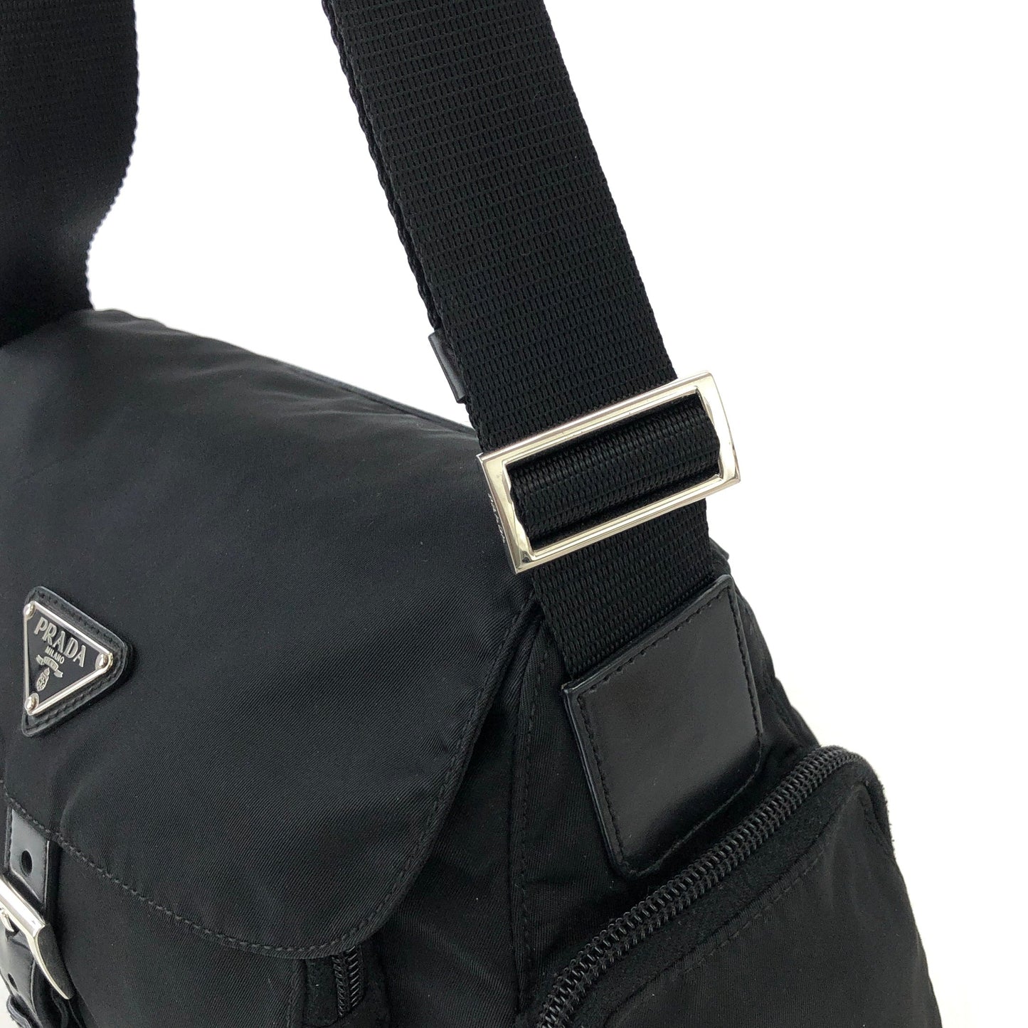 PRADA Triangle logo Buckle Nylon Crossbody Shoulder bag Black Vintage tnnrcj