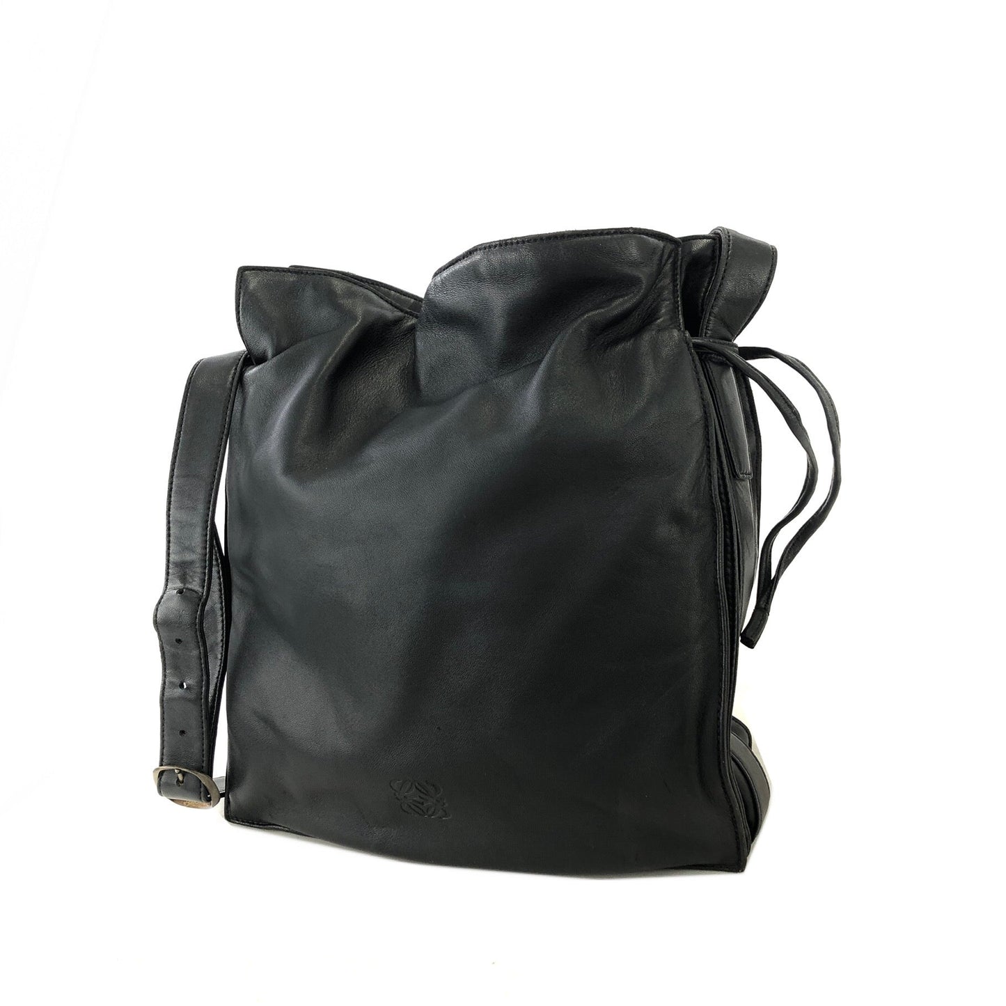 LOEWE Anagram Logo Nappa Leather Drawstring Shoulder bag Black Vintage Old xp5hpu