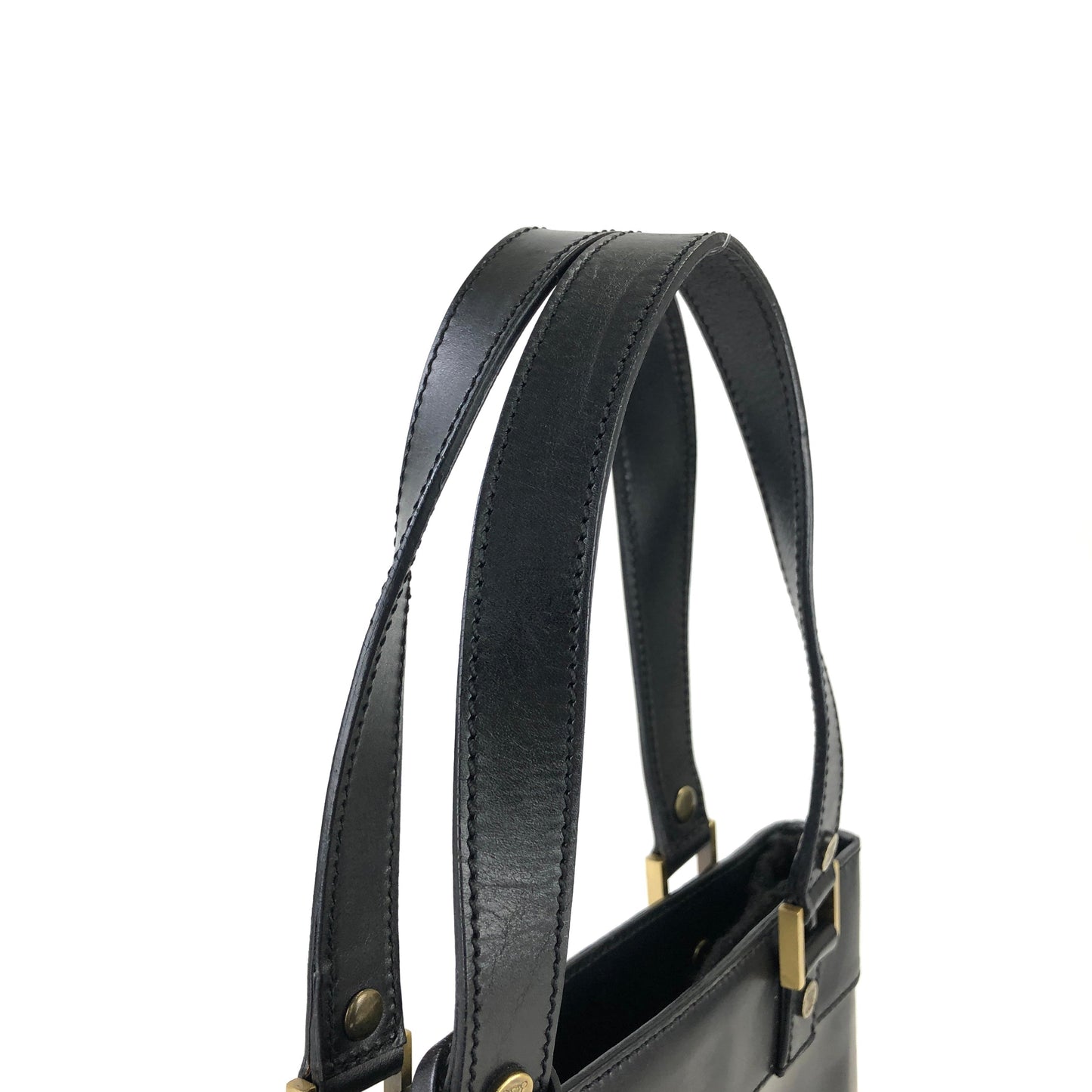CELINE Blason Clear Plate Charm Leather PVC Handbag Black vintage Old Celine ercjxm