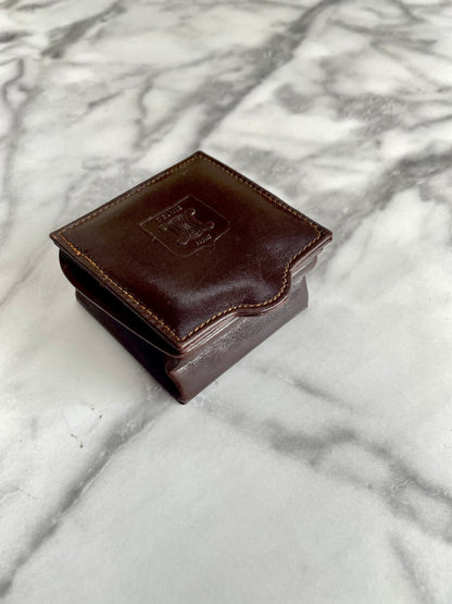 CELINE Blason Logo Leather Square Coin purse Mini Wallet Brown Vintage Old Celine xxufuw