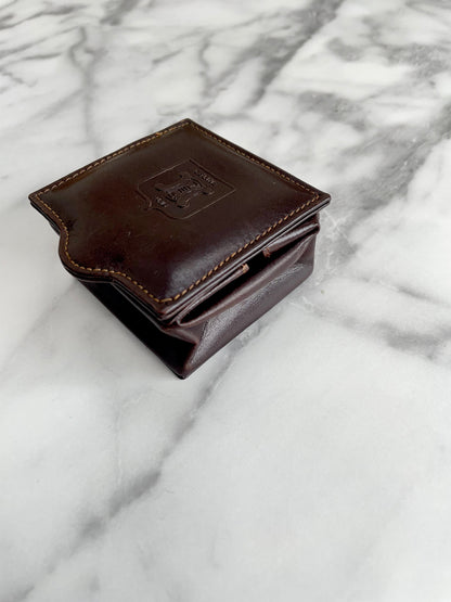 CELINE Blason Logo Leather Square Coin purse Mini Wallet Brown Vintage Old Celine xxufuw