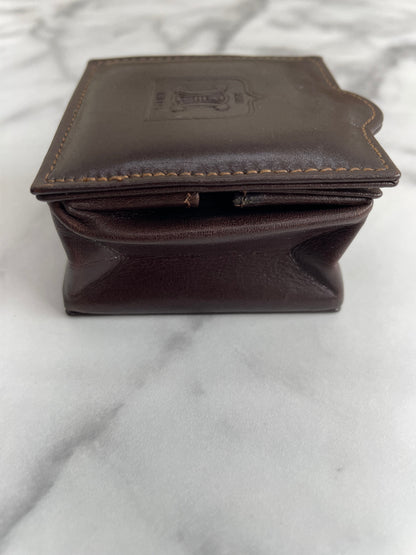 CELINE Blason Logo Leather Square Coin purse Mini Wallet Brown Vintage Old Celine xxufuw