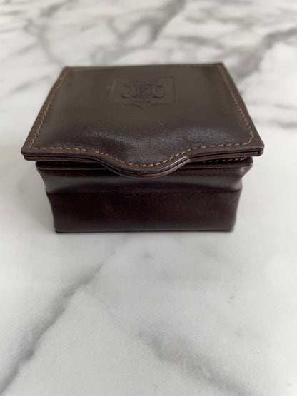 CELINE Blason Logo Leather Square Coin purse Mini Wallet Brown Vintage Old Celine xxufuw