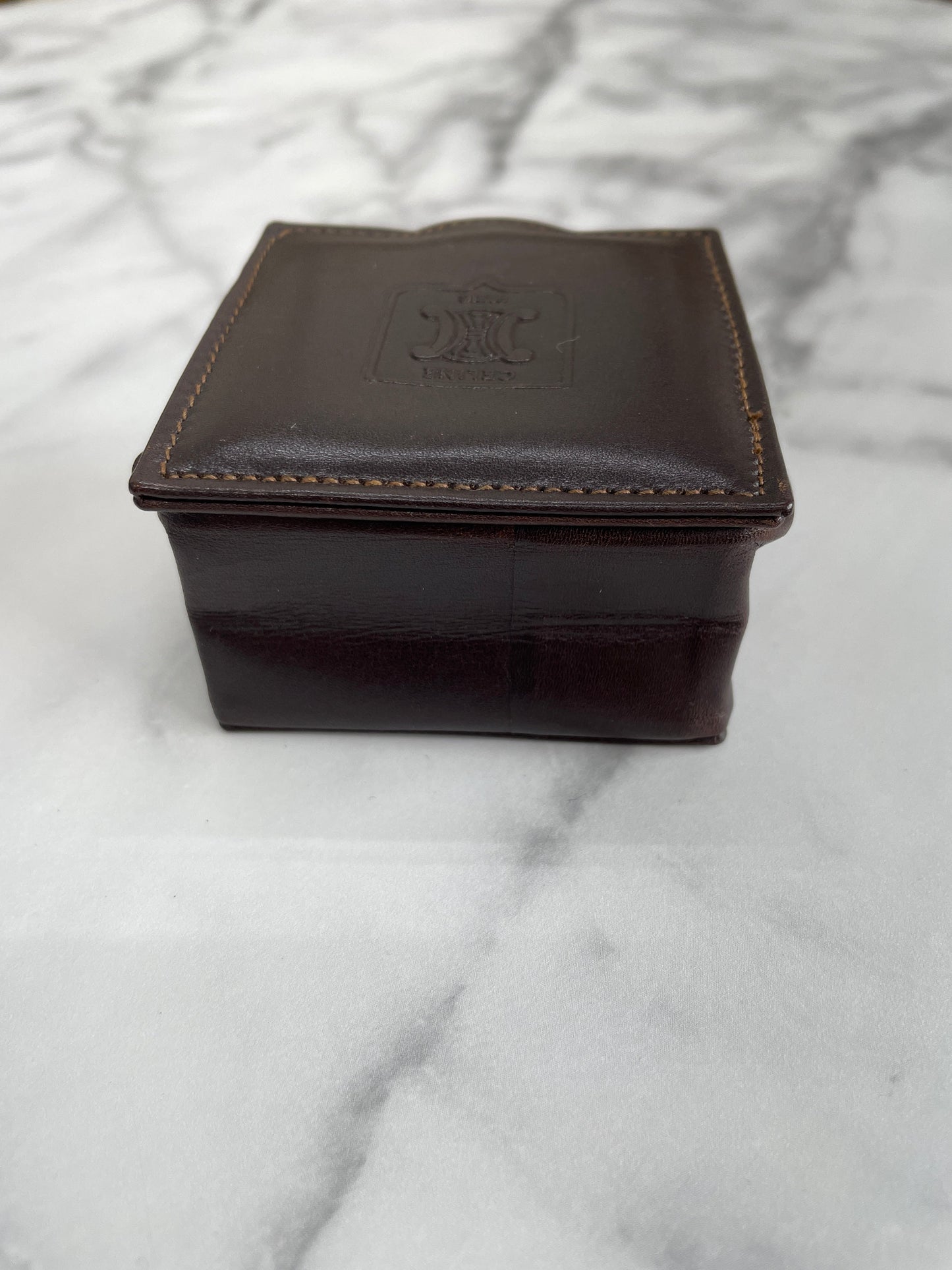 CELINE Blason Logo Leather Square Coin purse Mini Wallet Brown Vintage Old Celine xxufuw