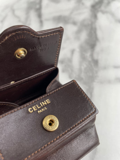 CELINE Blason Logo Leather Square Coin purse Mini Wallet Brown Vintage Old Celine xxufuw
