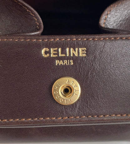 CELINE Blason Logo Leather Square Coin purse Mini Wallet Brown Vintage Old Celine xxufuw