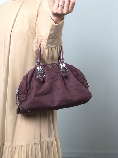 PRADA Logo Handbag Boston bag Brown Vintage 4x2uwa