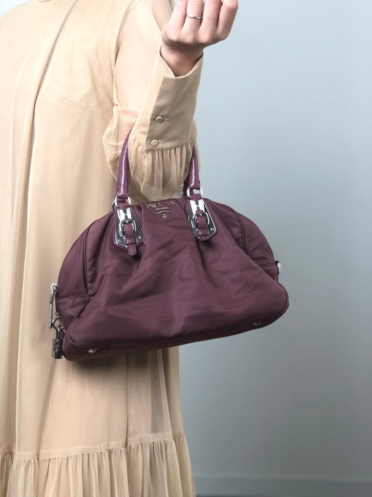 PRADA Logo Handbag Boston bag Brown Vintage 4x2uwa