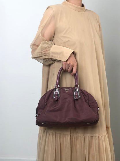 PRADA Logo Handbag Boston bag Brown Vintage 4x2uwa