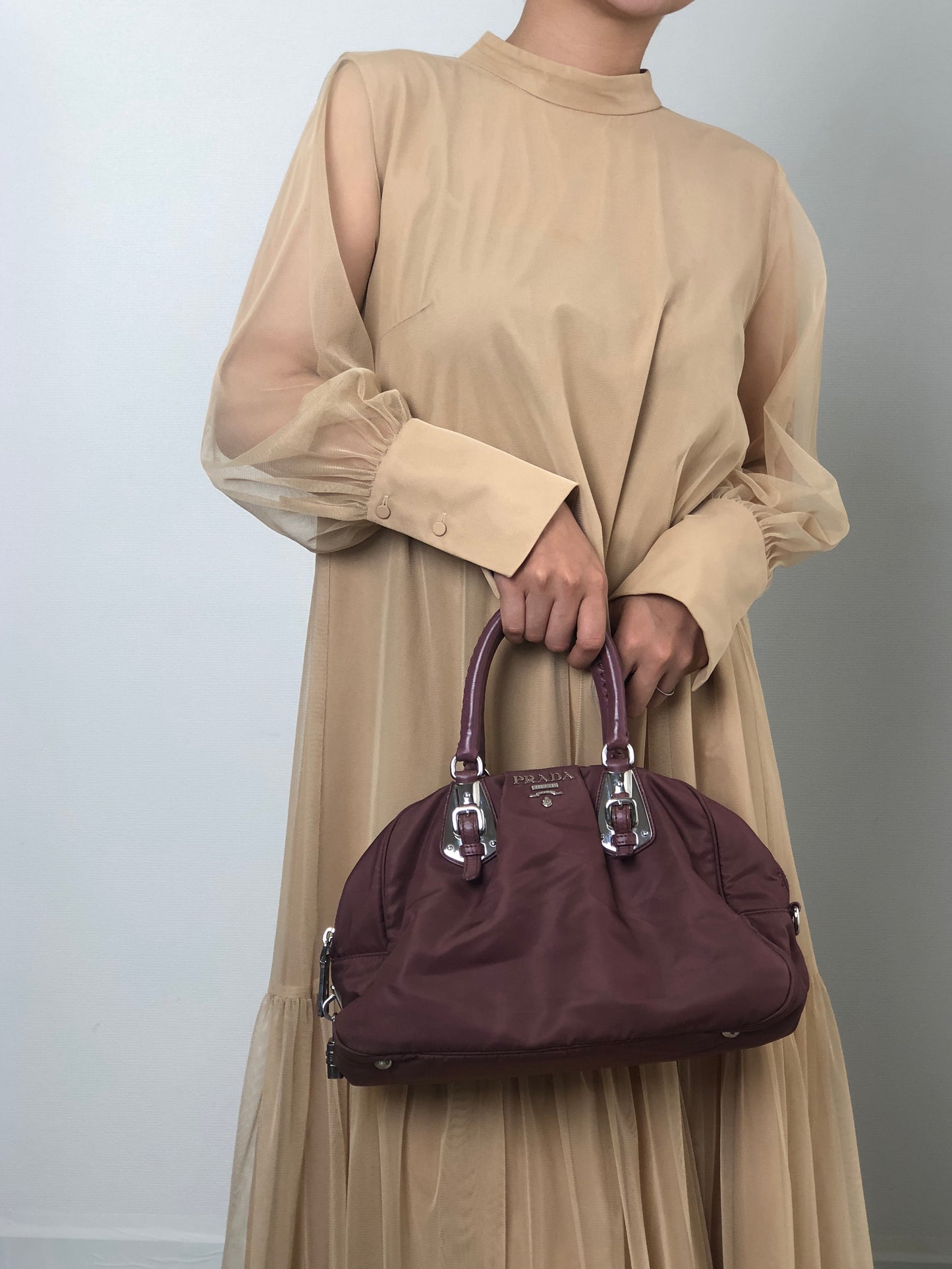 PRADA Logo Handbag Boston bag Brown Vintage 4x2uwa
