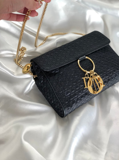 Christian Dior Cannage Logo Charm Nylon Chain Shoulder bag Navy Vintage i7uukd