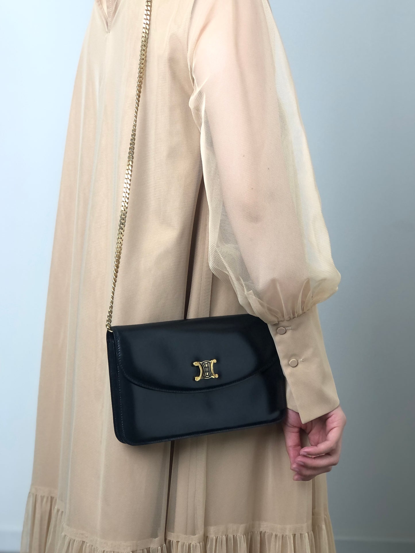 CELINE Triomphe Chain Shoulder bag Black Vintage thnjzk