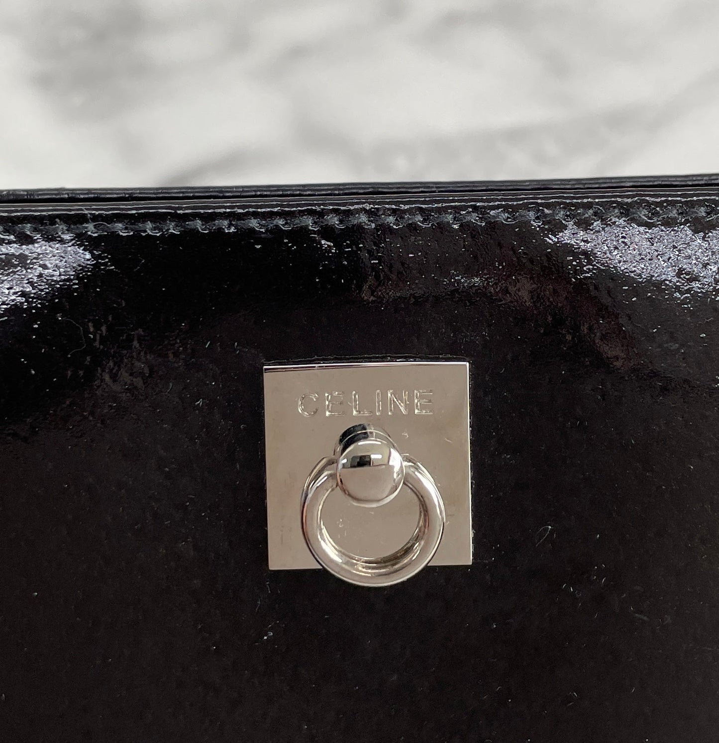 CELINE Gancini Pouch Patent leather Black Vintage Old CELINE j5uird