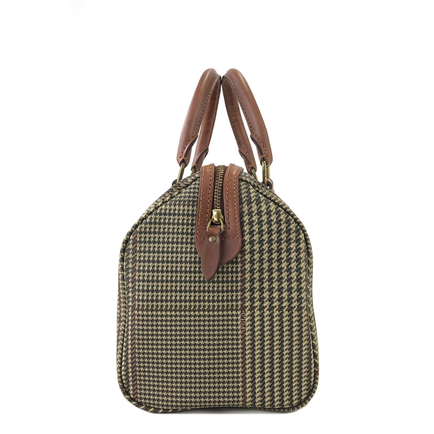 RALPH LAUREN Logo Houndstooth Boston bag Handbag Brown Vintage Old g7kdsy