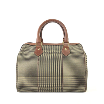RALPH LAUREN Logo Houndstooth Boston bag Handbag Brown Vintage Old g7kdsy