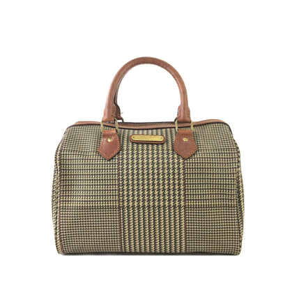 RALPH LAUREN Logo Houndstooth Boston bag Handbag Brown Vintage Old g7kdsy