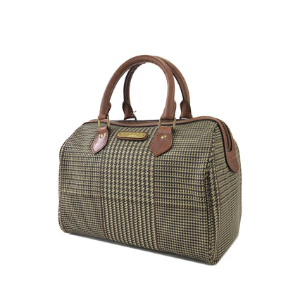 RALPH LAUREN Logo Houndstooth Boston bag Handbag Brown Vintage Old g7kdsy