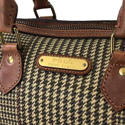 RALPH LAUREN Logo Houndstooth Boston bag Handbag Brown Vintage Old g7kdsy