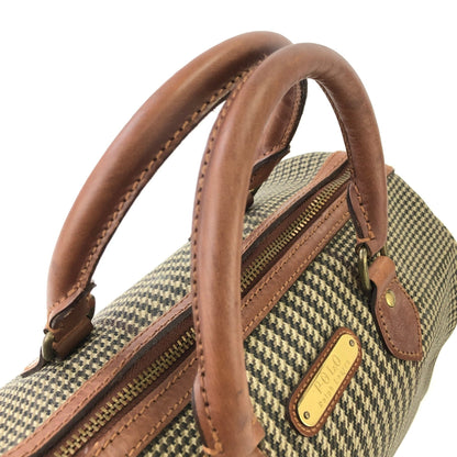 RALPH LAUREN Logo Houndstooth Boston bag Handbag Brown Vintage Old g7kdsy