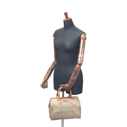 RALPH LAUREN Logo Houndstooth Boston bag Handbag Brown Vintage Old g7kdsy