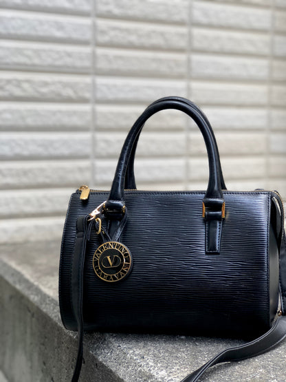 VALENTINO GARAVANI Logo Boston bag Shoulder bag Black Vintage Old ith8c2