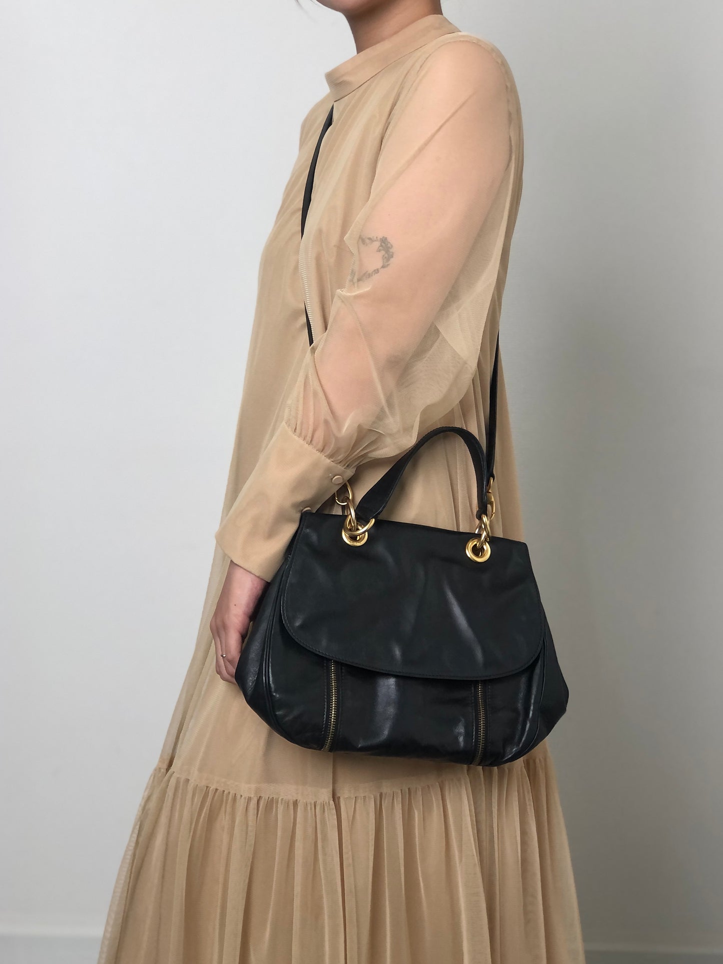 CELINE Two-way Handbag Shoulder bag Black Vintage uezhmr