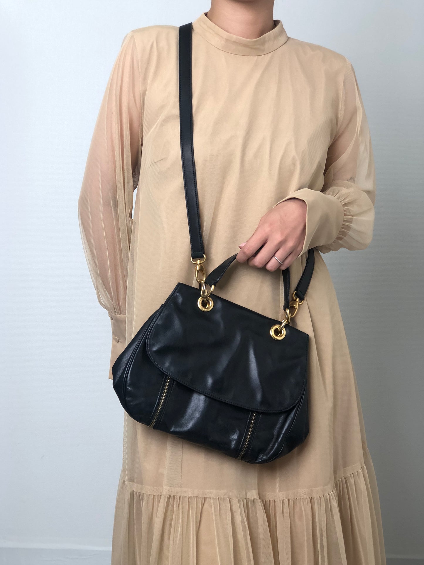 CELINE Two-way Handbag Shoulder bag Black Vintage uezhmr