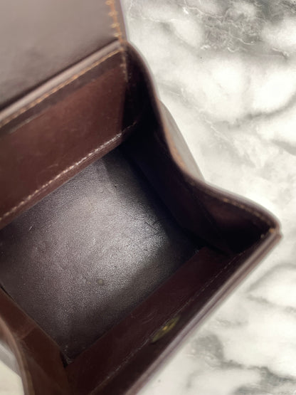CELINE Blason Logo Leather Square Coin purse Mini Wallet Brown Vintage Old Celine xxufuw