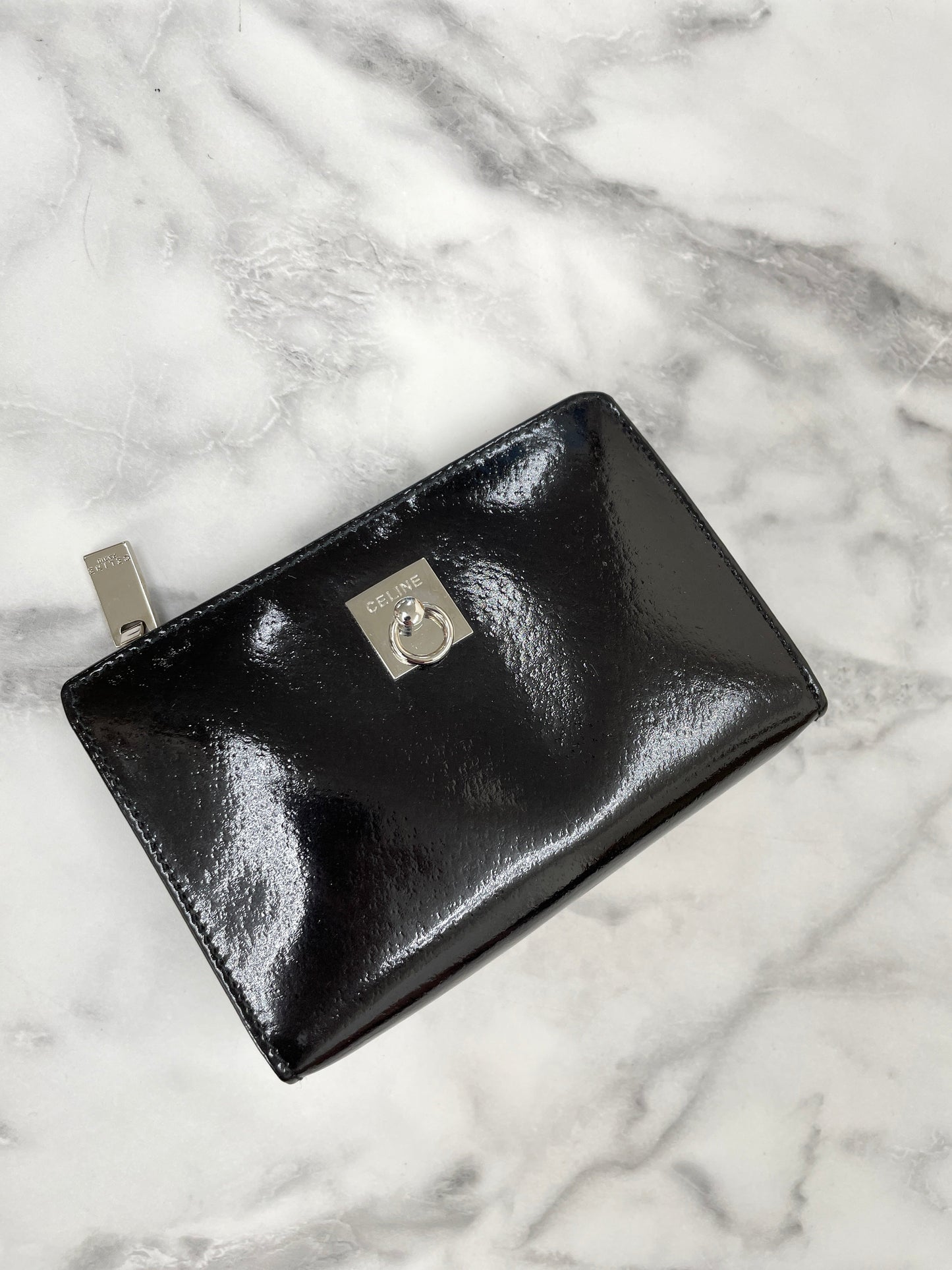 CELINE Gancini Pouch Patent leather Black Vintage Old CELINE j5uird