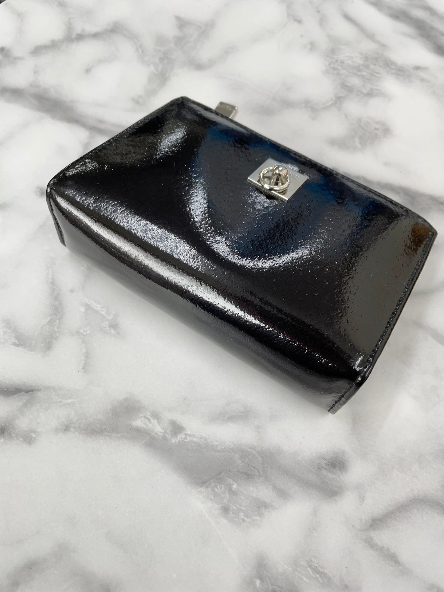 CELINE Gancini Pouch Patent leather Black Vintage Old CELINE j5uird