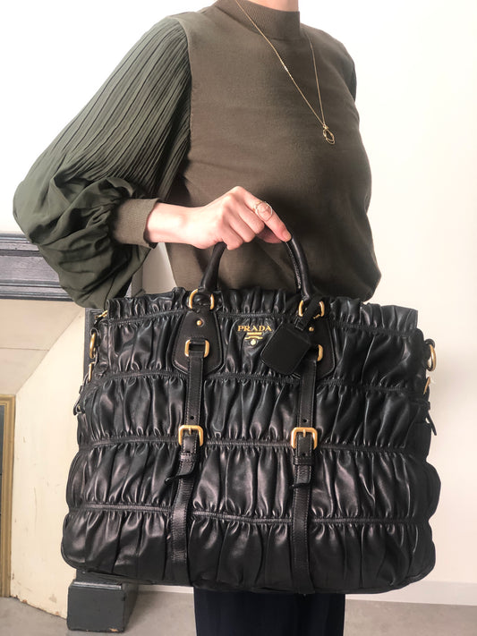 PRADA Logo Two-way Handbag Shoulder bag Black Vintage u8sukf