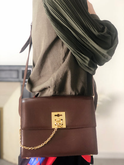 CELINE Gancini Shoulder bag Brown Vintage x6s3nv
