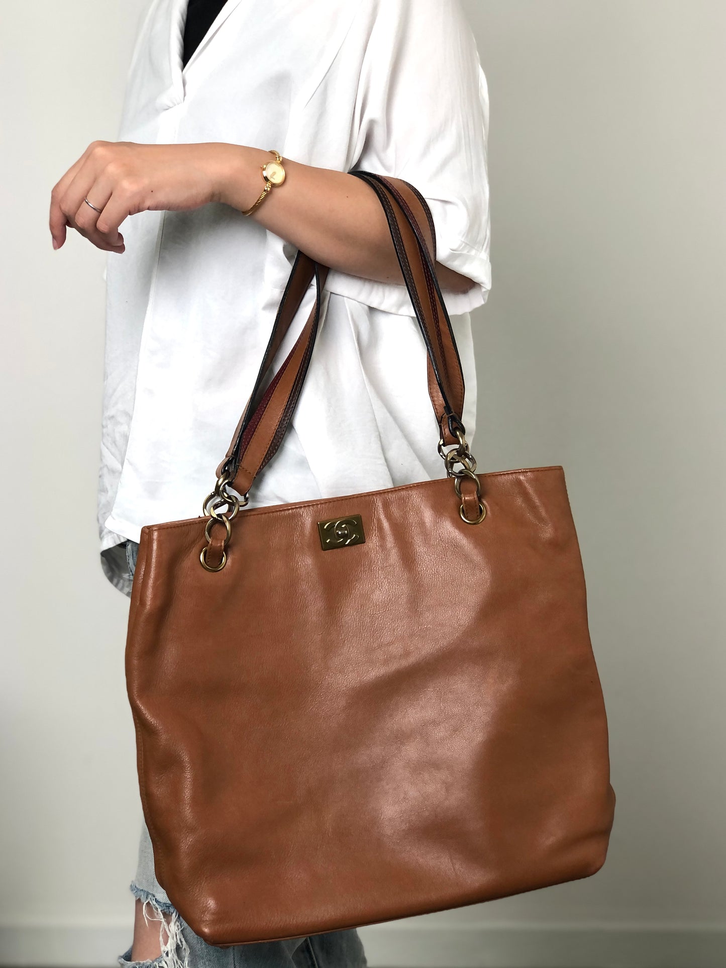 CHANEL Coco Mark Totebag Brown Vintage xu5xvk