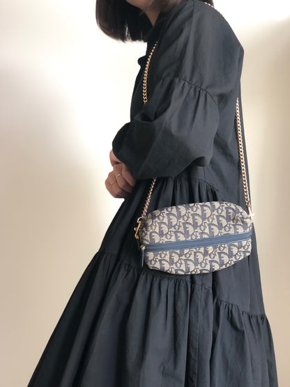 Christian Dior Trotter Oblique 提花鏈條迷你肩背包 海軍藍 復古 舊款 2xadkk