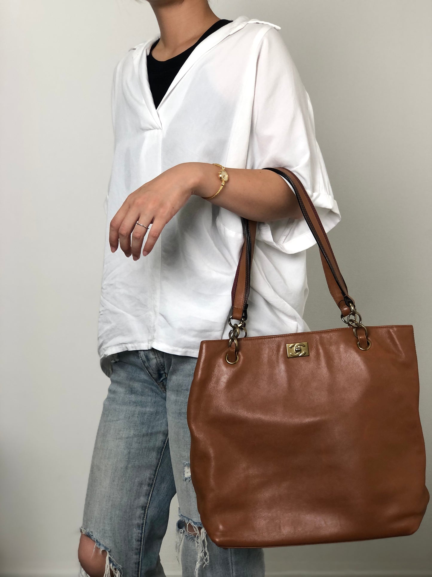 CHANEL Coco Mark Totebag Brown Vintage xu5xvk