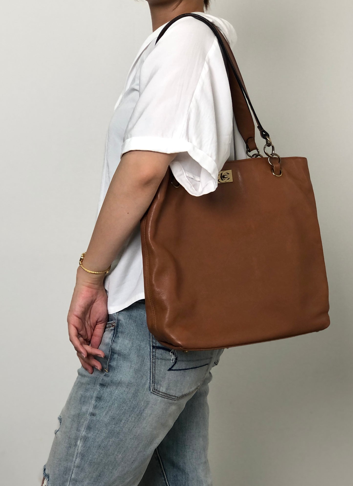 CHANEL Coco Mark Totebag Brown Vintage xu5xvk