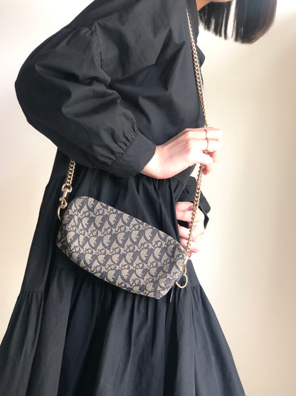 Christian Dior Trotter Oblique 提花鏈條迷你肩背包 海軍藍 復古 舊款 2xadkk