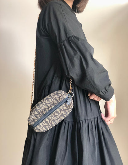 Christian Dior Trotter Oblique 提花鏈條迷你肩背包 海軍藍 復古 舊款 2xadkk