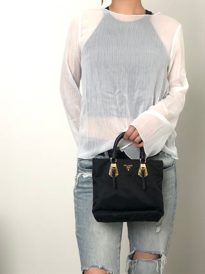 PRADA Logo Front Buckle Handbag Black Vintage rm4ygr