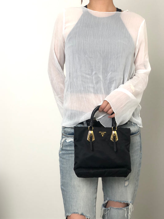 PRADA Logo Front Buckle Handbag Black Vintage rm4ygr