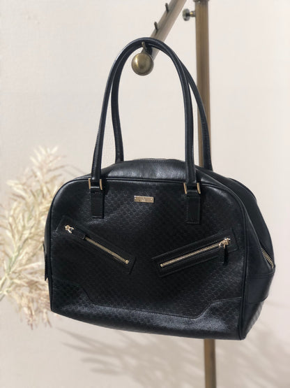 GUCCI Micro GG Logo Front Zipper Handbag Boston bag 0021115 Black Vintage Old Gucci vi3dhx