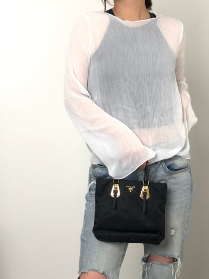 PRADA Logo Front Buckle Handbag Black Vintage rm4ygr